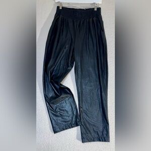 Commomo Faux Leather Pants Black Wide Leg Elastic Waist Vegan Leather Trousers